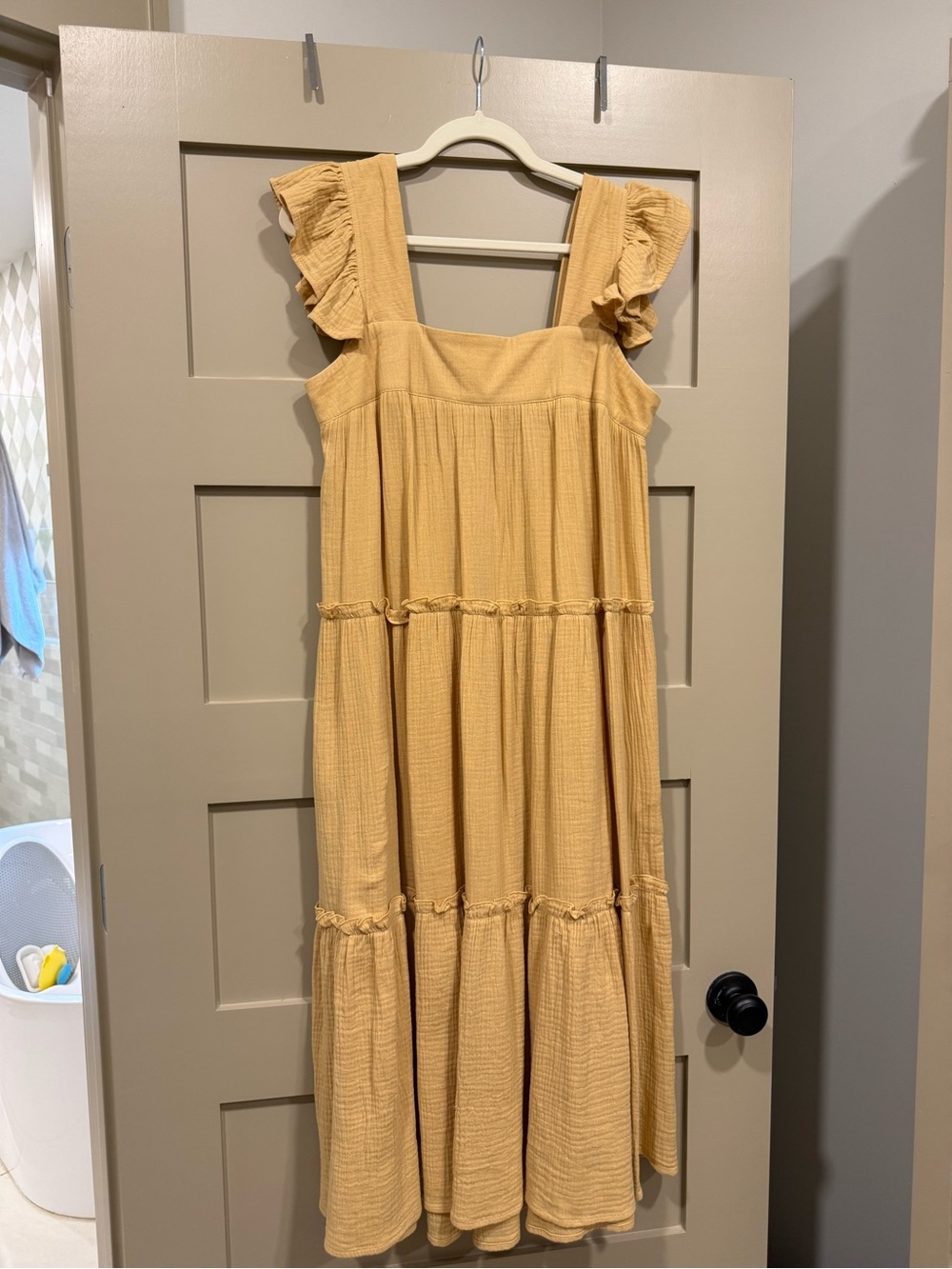 entro Mustard Yellow Ruffled Midi Dress